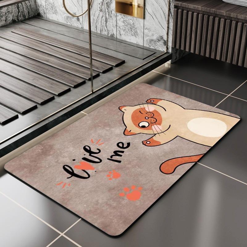 Cartoon Dog Cat Printed Bath Mat Super Absorbent Shower Bathroom Rug for Home Decor Laundry Room Toilet Non Slip Entrance Carpet