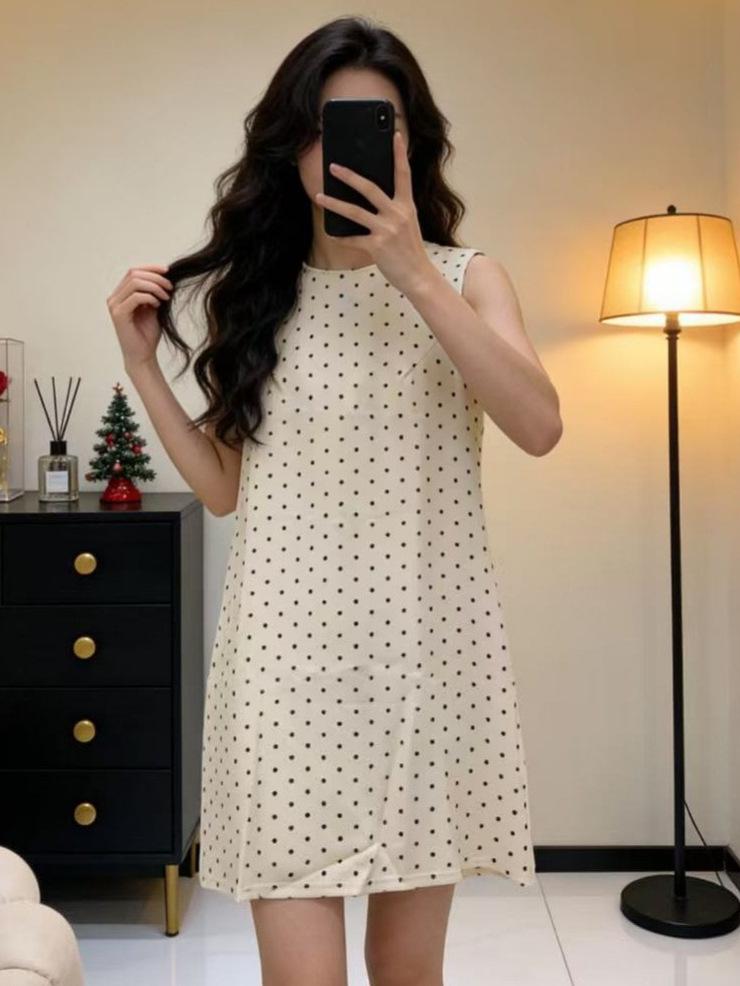 Retro Polka Dot Sleeveless Tank Dress with Back Cutout for Women