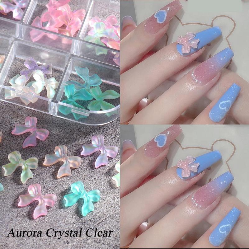 6 Grids 3D Cute Bow Nail Charms Holographic DIY Resin Aurora Decoration Valentine Nail Design Manicure Jewelry Accessories