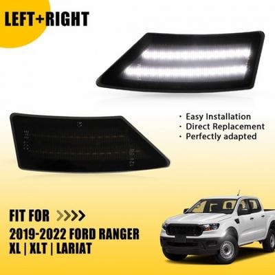 For Ford Ranger 19-22 LED White Fender Front Side Marker Lens Lights Smoked 2pcs