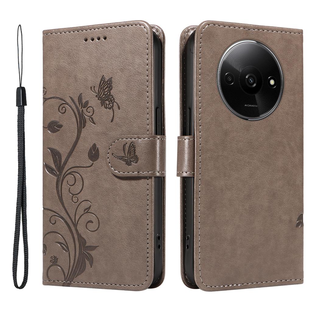 For Xiaomi Redmi A3/Poco C61 4G PU Leather Cases Flower Pattern Wallet Stand Phone Cover with Strap
