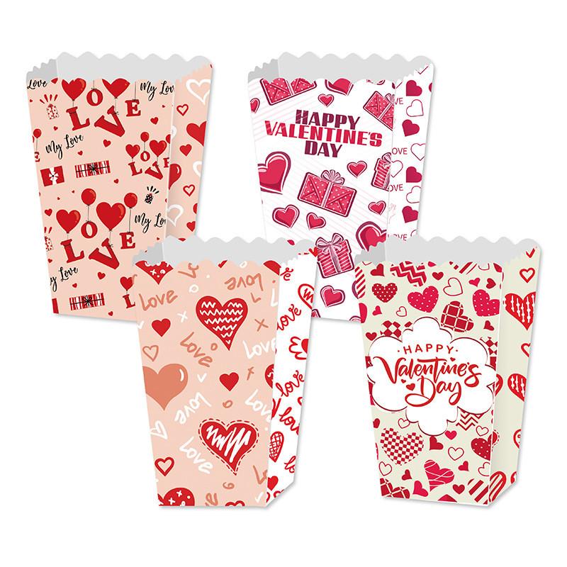 Love You Valentines Day Paper Popcorn Box With Cartoon Style For Party Decor And Gift