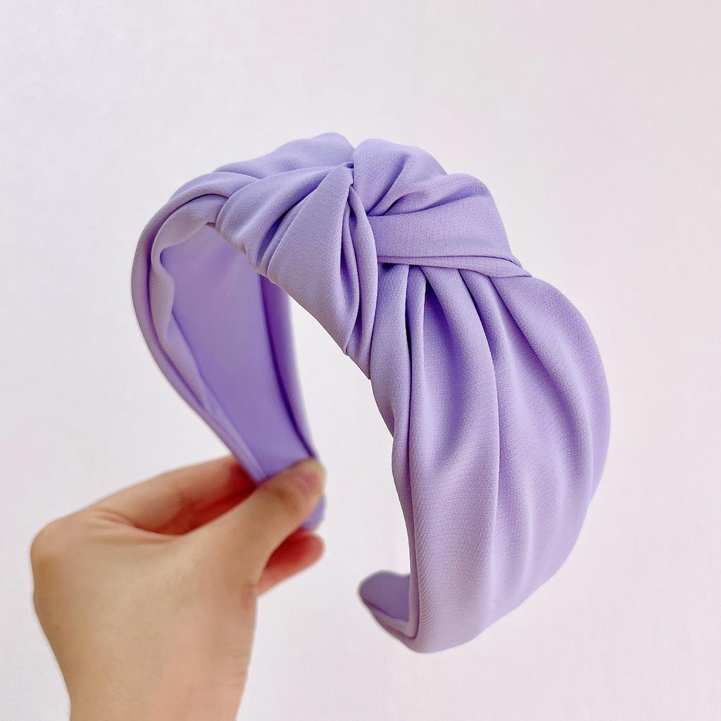 PROLY Nové módní vlasové doplňky pro ženy Široká strana Uzel uprostřed Turban Jednobarevná ležérní čelenka do vlasů