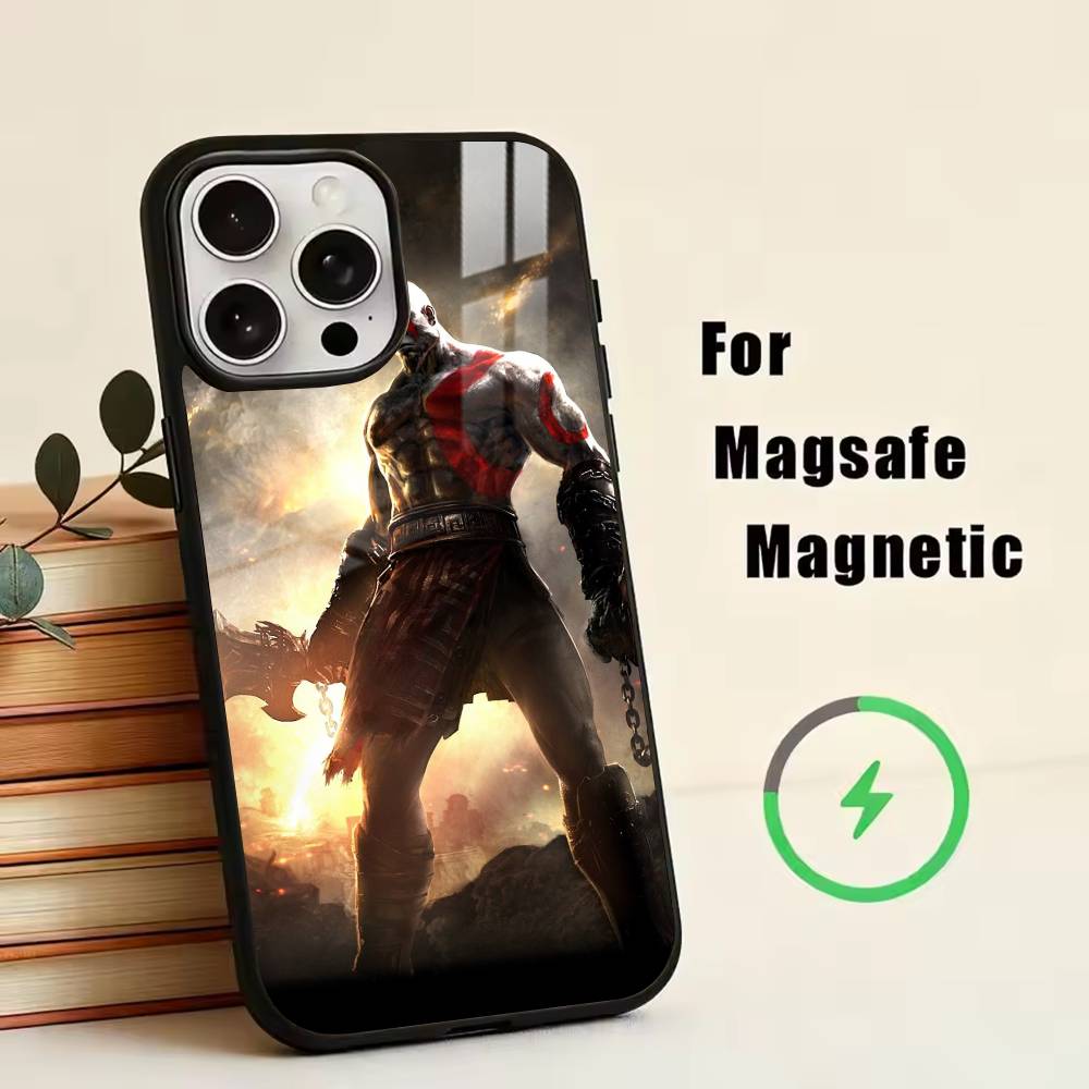 

Game God of W-War Kratos Phone Case For iPhone17,16,15,14,13,12,11 Plus,Pro Magnetic For Magsafe Wireless Charging iPhone14PROMAX