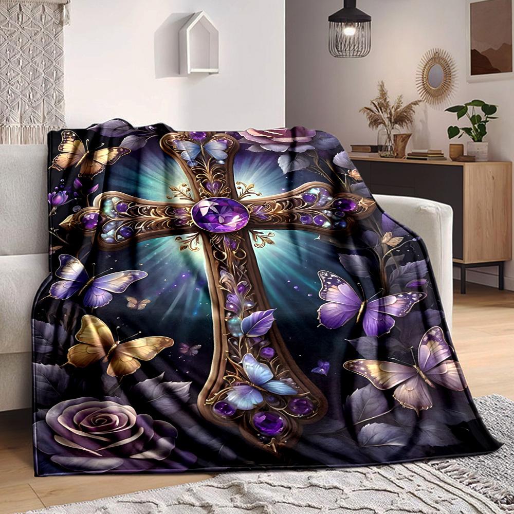 

1pc Ornate Cross Blanket - Perfect Gift for Birthdays, Christmas & Halloween- Soft, Warm & Versatile yy250909089 75x90cm