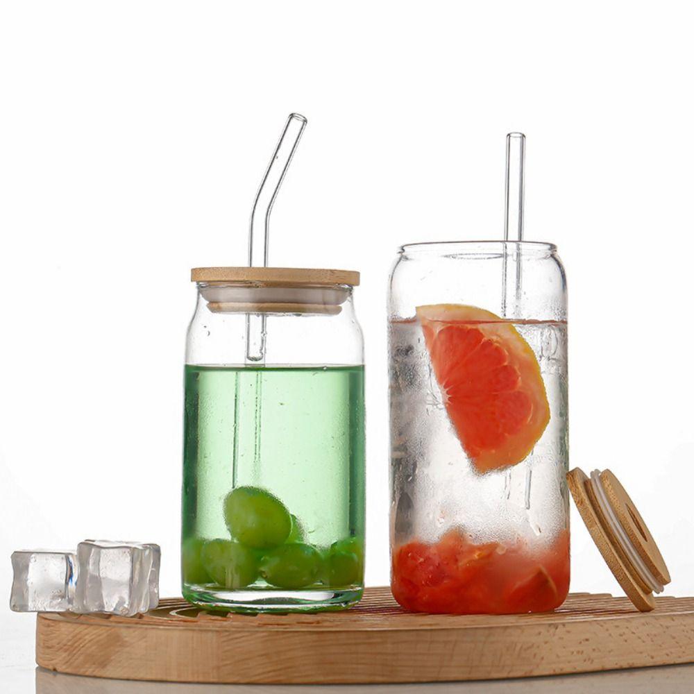 Bambusdeckel Matcha-Glas mit Strohhalm Kaffeetasse Mason Jars für Cocktail Whiskey Milch Saft Cola