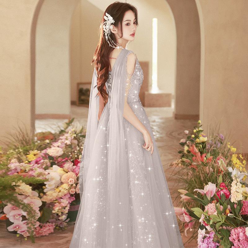 Banquet Evening Dress Skirt 1011 Summer New Gray Streamer Zheng Art Exam Red Song Chorus Performance Suit