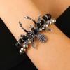 Punk Gothic Black Crystal Spider Bead Necklace Bracelet Set for Women Men Exaggerated Animal Handmade Necklace Halloween Jewelry