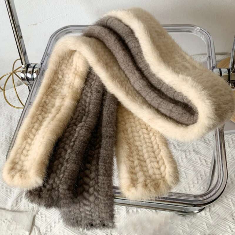 Mink Fur Scarf For Women Long Warm Fur Neck Warmer Winter Fashion Black Natural Fur Scarf Handmade Knitted Fur Scarves Shawl