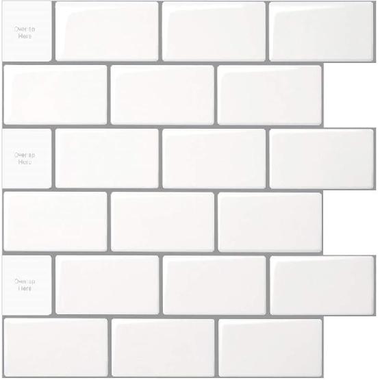 LONGKING 10 листов самоклеящейся плитки для кухонного фартука, 12x12 дюймов, не совсем белая плитка «метро» с серым швом White with Grey Grout