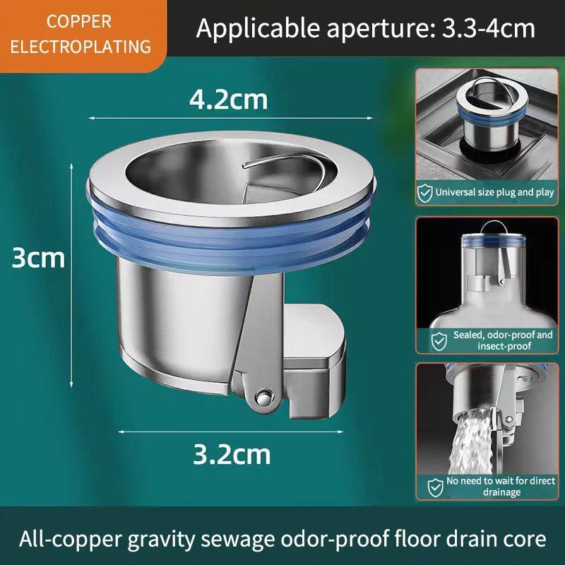 

2Pcs All Copper One-Way Valve - Shower Drain with Insect Resistant Seal & Odor Blocking Sewer Filter, Floor Drain Cover