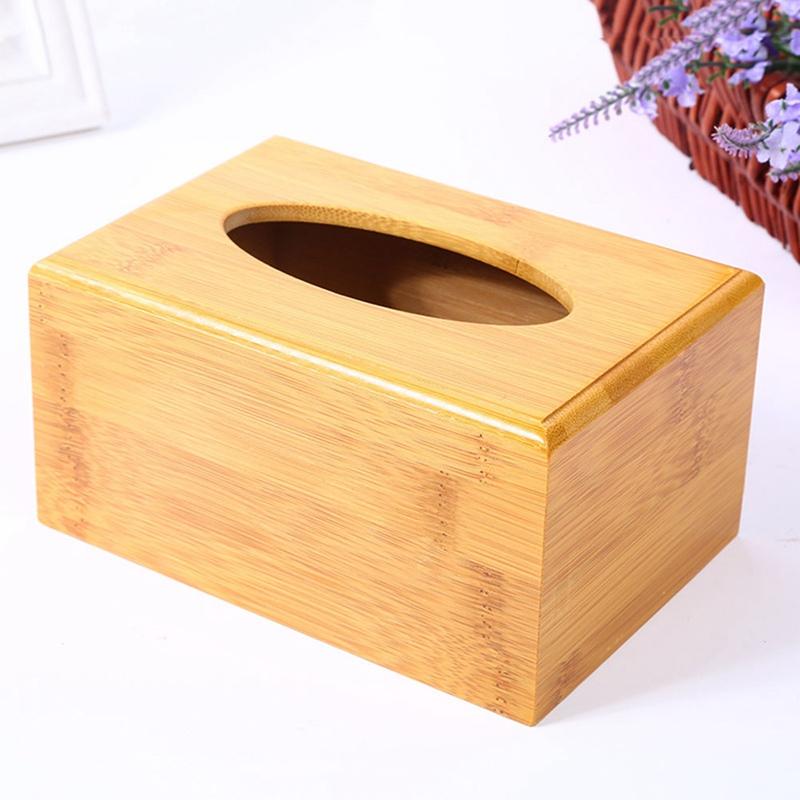 Fashion Style Bamboo Square Tissue Box Creative Seat Type Roll Storage Paper Box Tissue Canister Eco-Friendly Wood Table Decor