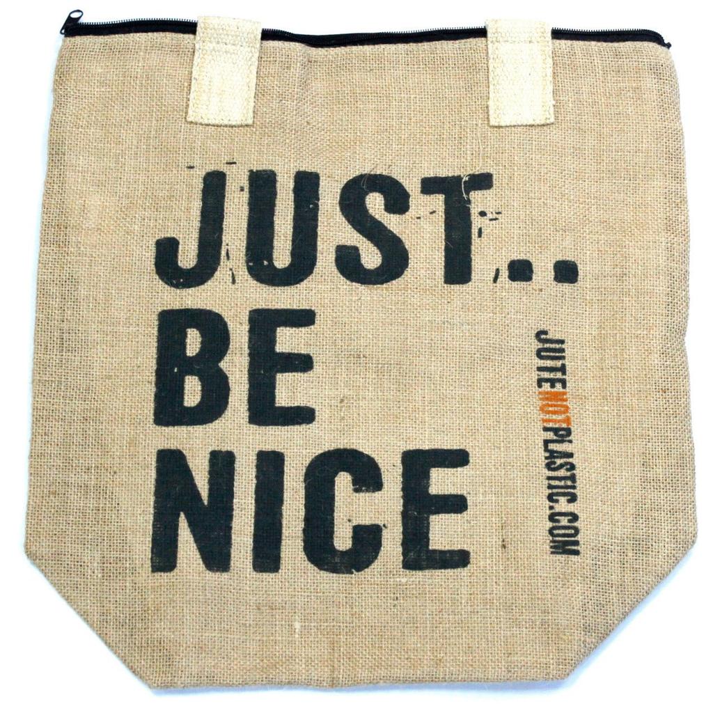 Jute Tote Bag With Zipper - Just Be Nice