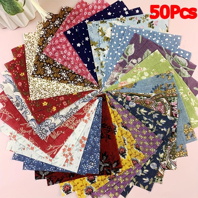 50PC Floral Printed Handcraft Square DIY Dark Fabric Set Vintage Patchwork Doll Cloth Fabric Cotton Harajuku 10x10cm