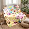 Colorful Paw Prints Blanket Personalized Name Flannel Blanket Soft Cozy Plush Throw for Sofa Bed Lightweight Home Decor