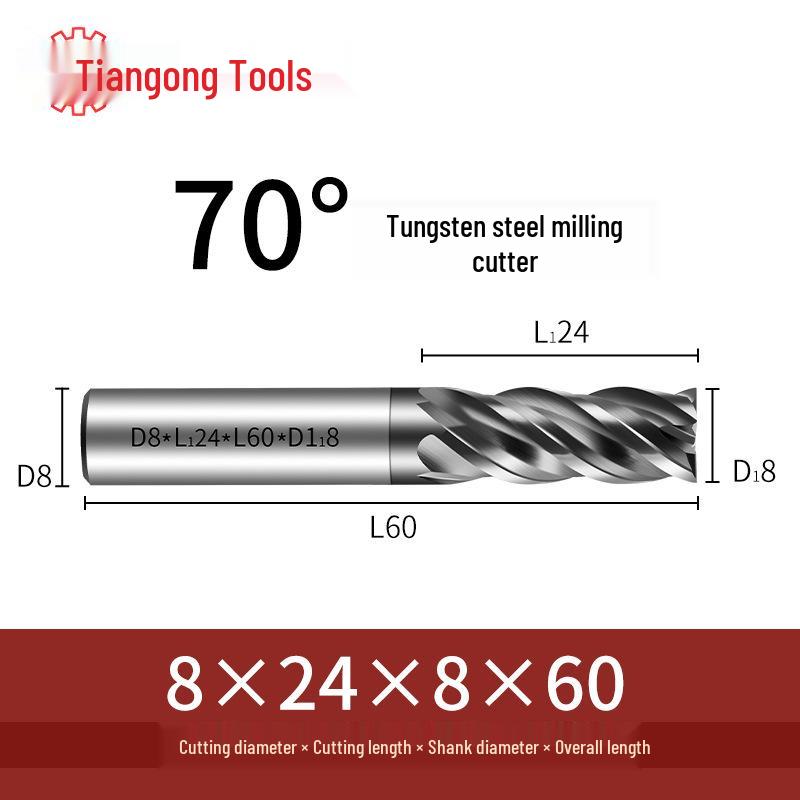 Freză frontală CNC din carbură de tungsten Tiangong 70°: Precizie înaltă, Anti-vibrații, Fund plat, Freză cu patru muchii pentru oțel inoxidabil.