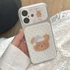 Kawaii Sleepy Bear Blue Polka Dot Clear Phone Case For iPhone 15 16 17 Pro Max INS Cute Large Window Shockproof Cover