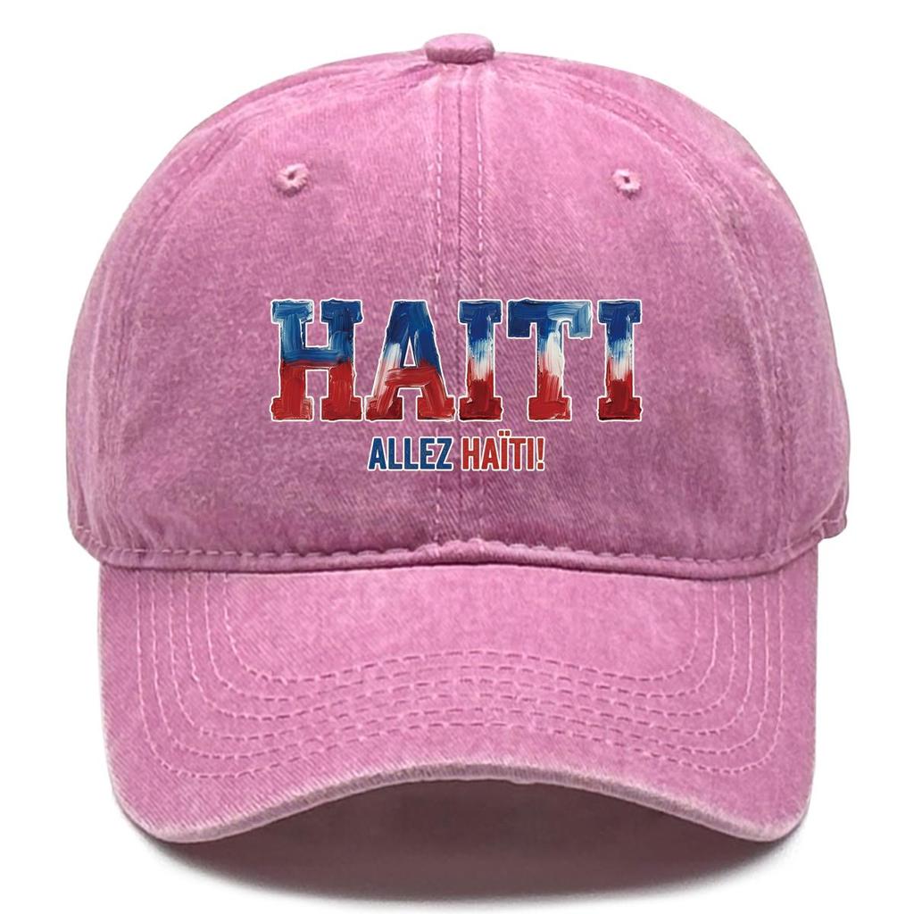 "HAITI" "ALLEZ HAITI" Flag Printed Sun Hat , Adjustable Baseball Cap Inelastic Sporting All-season Solid Color Sun Hat