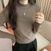 Small Stand Collar Cashmere Undercoat Women's Wear with Autumn and Winter White Long-sleeved T-shirt Slim Fit Plus Cashmere Frosted Solid Color Blouse