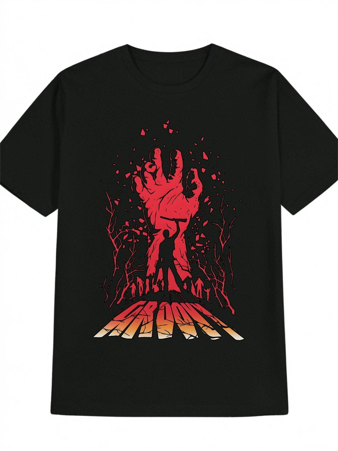 Casual Graphic T-shirt - Black with Red HAND OF FATE Print XXXL