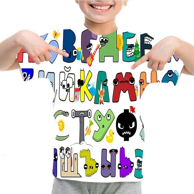 Summer Fashion Kids T-shirt Cartoon Alphabet Pattern 3D Print Casual Loose Outdoor Girl and Boy Short Sleeve Tees Top Pullover