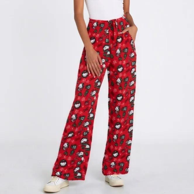 Cartoon Kat Flanellen Pyjamabroek Dames Winter Koraal Fleece Dik Warm Loungewear Huisbroek
