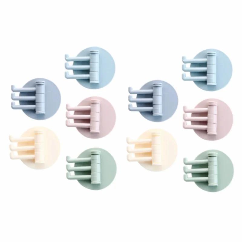 4PCS Multi-Function Hooks - 180° Rotating 3-Claw Hooks for Dorm, Bathroom, Kitchen, Ideal for Towels, Coats, Utensils