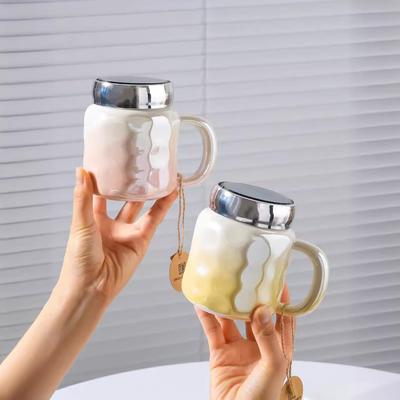 Fashionabel Lätt Lyx Pärlemorskimrande Färg Keramik Vattenkopp Högt Värde Enkel Hushåll Ko Kopp Kontor Kaffekopp