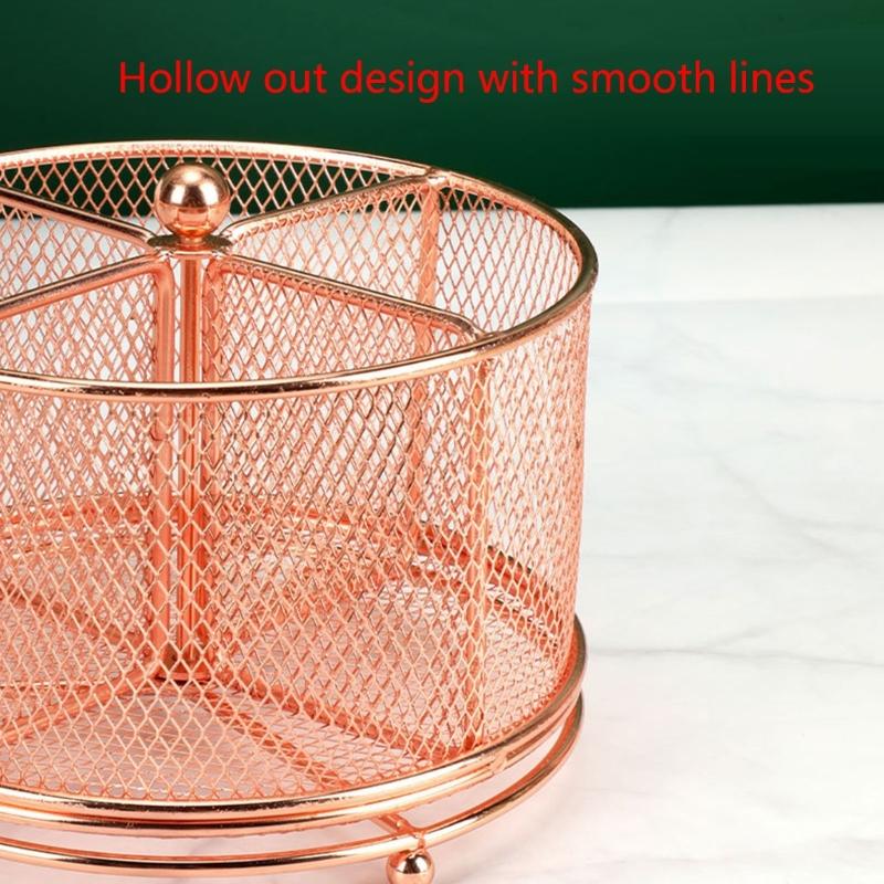 Practical Pen Holder Rotating Desk Organizer 4 Compartments Mesh Stationary Organizer Rotating Pen Organizer Office Home