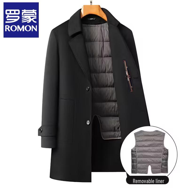 Romon Men's Wool Blend Mid-Length Double-Faced Overcoat