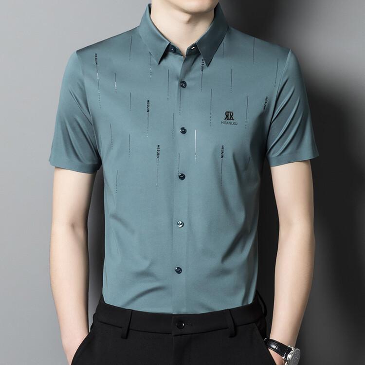 Men's Seamless Short-sleeved Shirt, Summer Thin, Young and Middle-aged Men's No-iron Business Casual Nylon Stretch Shirt