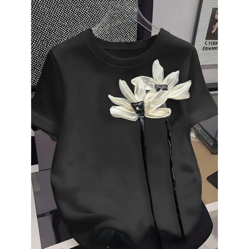 

Женская модная повседневная футболка с круглым вырезом и коротким рукавом S чёрный