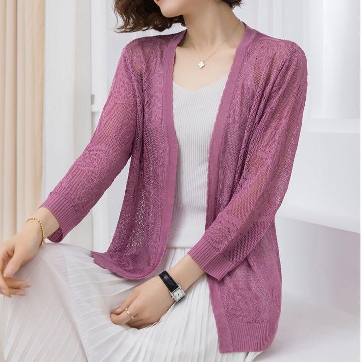 Summer Women's Thin Knitted Cardigan Open Front Shawl Jacket Sun Protection Top
