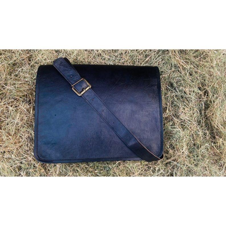 Handamde натуральная кожа винтажная ретро мужская сумка для ноутбука 11 x 15 x 5 in чёрный — фото 4