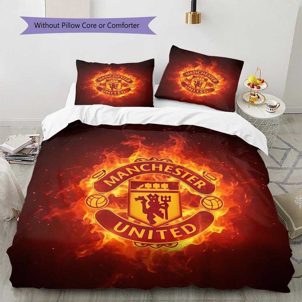 Man Utd Bedding Quilt Set Quilt Cover Pillowcase Home Decoration Birthday Gift (1 * duvet cover + 2 * pillowcase, without core)