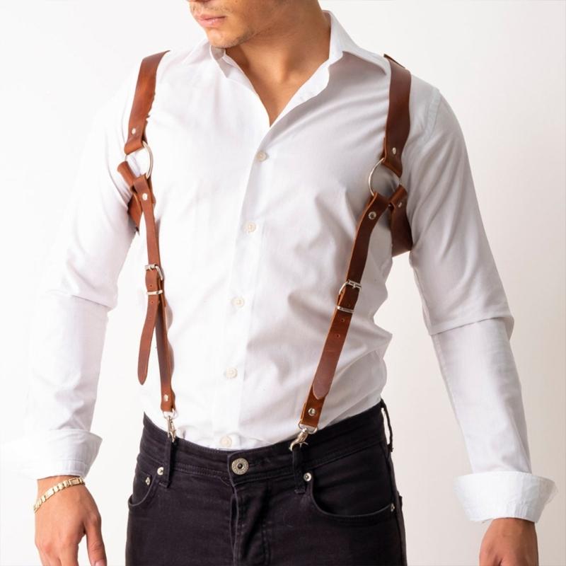 PU Leathers Suspenders for Men, Vintage Men Harness Punk Apparels Strap Chest Shoulder Belt Accessories
