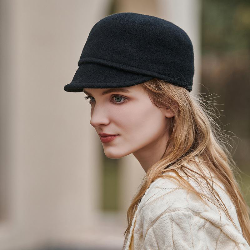 Black Woolen Navy Octagonal Hat Female Autumn and Winter Xiaoxiang Beret Knight Top Hat British Equestrian Hat