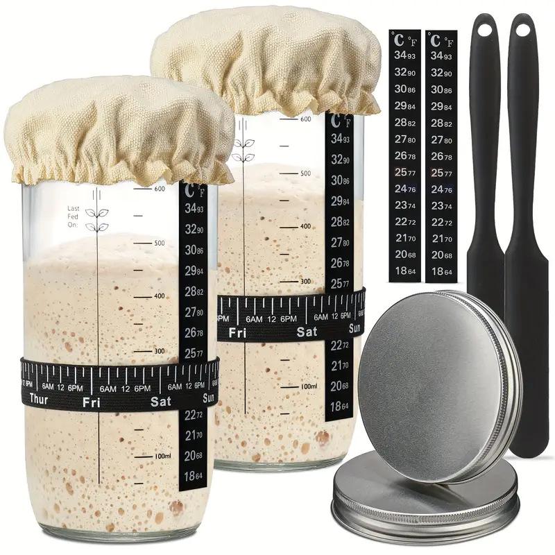 Sourdough Fermentation Glass Jar with Stirring Spoon - 24oz Bread Baking Tool