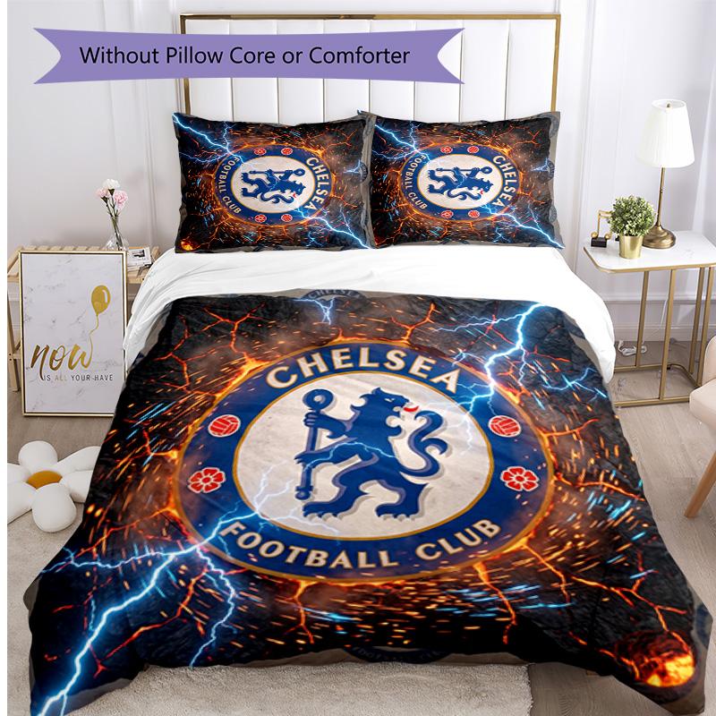Chelsea FC Pattern Printed 3PCS Bedding Set Soft Skin-Friendly Washable Duvet Cover & Pillowcases Set All Season Bedroom