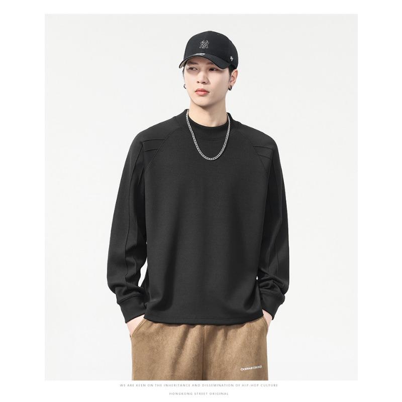 Mens Loose Round Neck Long Sleeve Heavyweight Casual Vintage Bottoming T Shirt
