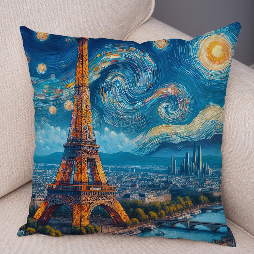 New York Paris London Rome Cushion Cover Decor Starry Sky Art Double Print Pillow Case Soft Plush Pillowcase for Sofa Home Car
