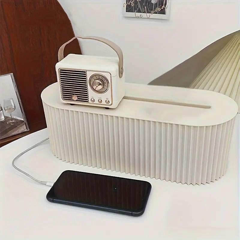 

Large-Capacity Cable Management Box with a Lid - Desktop Storage Box for Office And Home Use, Plastic, Halloween Christmas Gifts бежевий