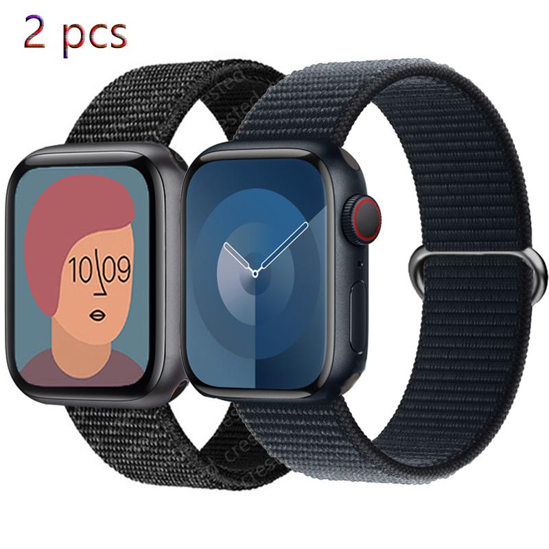2pcs Straps For Apple Watch Band 44mm 40mm 45mm 46mm 42mm 49mm 41mm Nylon Loop Bracelet iwatch Series 10 9 8 7 6 5 3 se ultra 2