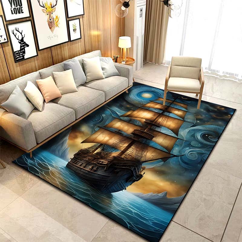 Sizes ghost Ship Pirate Ship Pattern Rug Carpets Bedroom Living Room Bathroom Mat Creative Door Mat Cloakroom Decor Area Rug