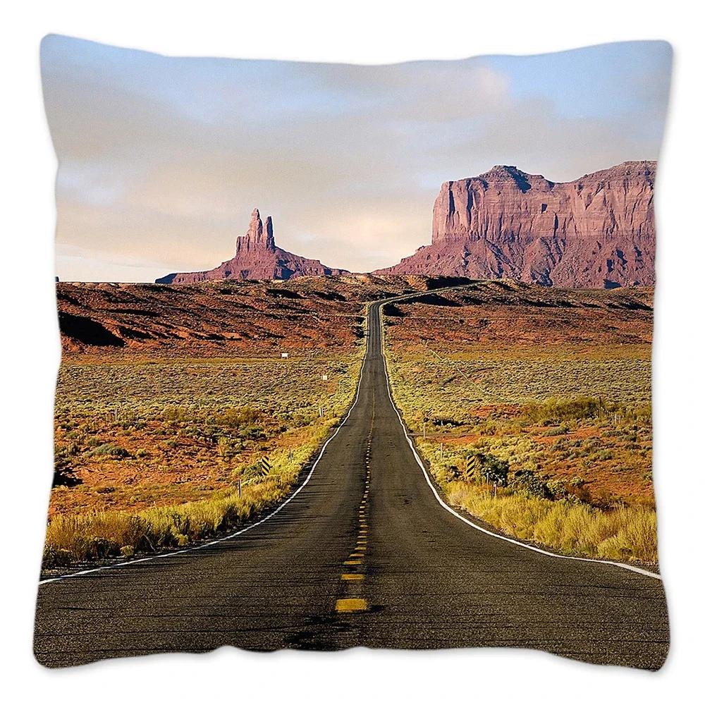 Poszewka na poduszkę w stylu retro Route 66 Dekoracja domu Poliestrowa poszewka na poduszkę na sofę Samochód Poszewka na poduszkę do rzucania Naturalny krajobraz Funda Cojin