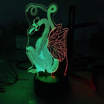 Led 3D malá dračí stolní lampa do obývacího pokoje Creative Sedmibarevná dotyková stolní lampa s televizí do ložnice