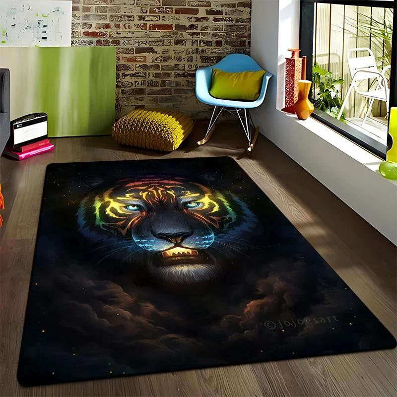 Animal Tiger Flowers Pattern Carpet Living Room Bedroom Yoga Mat Home Decoration Children's Crawling Floor Mats Area Rug Camping