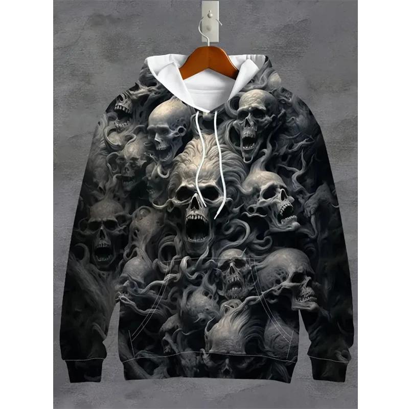 Sudadera vintage para hombre con estampado gráfico de calavera 3D, sudadera informal con capucha, ropa de gran tamaño para otoño y primavera, jerséis de manga larga estilo Harajuku