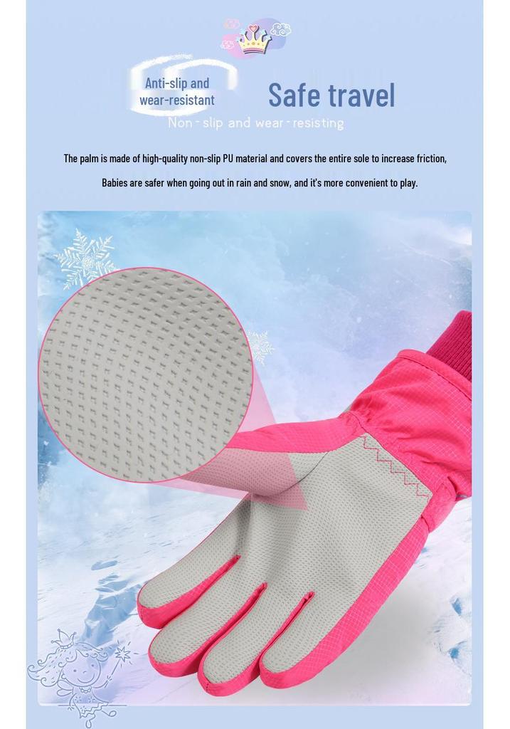 New Windproof Girls' Ski & Cycling Gloves: Warm, Waterproof, Anti-slip, Cute Cartoon Design for Kids & Babies