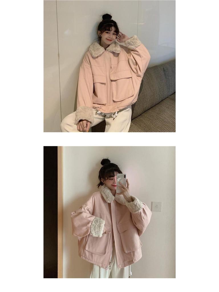 Women's Thickened Cotton Jacket - Imitation Lambswool Coat for Autumn/Winter 2025, Small Size, Loose Fit.